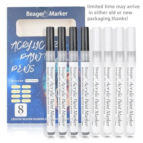 Stylos de peinture acrylique Blancs Noirs 8 Pièces Marqueurs Permanents Beager