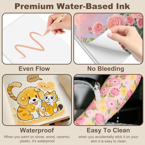 Funnasting Nuances de Peau Feutres Acrylique 24 Couleurs Résistantes à l'Eau pour Adultes, Peinture DIY sur Roches, Verr