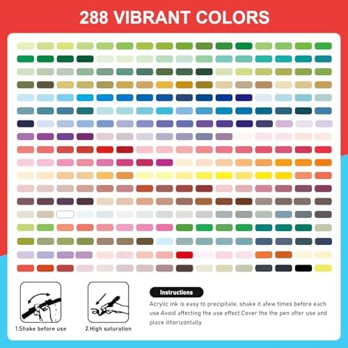 Marqueur Peinture Acrylique Sonlaryin 288 Couleurs, Pinceau Multifonction pour Papier, Verre, Métal, Plastique, Bois, Oe