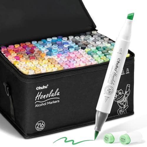 Ohuhu Marqueurs a Alcool 320 Couleurs, Pointe Double Artiste Etudiants, Feutres Adulte Pour Coloriage Calligraphie — 216 Colorés
