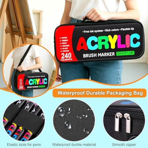 Marqueurs Efimeso 240 Couleurs Acryliques pour Artiste en Sculpeur, Peintres et Amateurs, Survient avec Sac pour Transpo