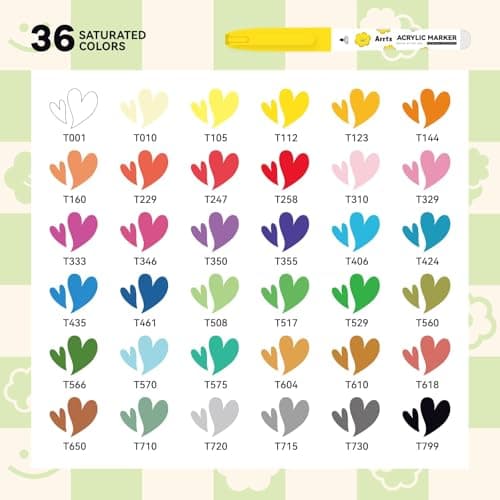 Marqueurs Acryliques Arrtx 36 Couleurs pour Peinture de Roches, Verre, Pierre et Bois - Set Pointe Pinceau