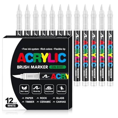 Feutre Acrylique WOGOPRO 120 Couleurs pour Calligraphie et Peinture sur Bois, Pierre, Toile et Céramique - Stylo Acrylic — 12 Blanc