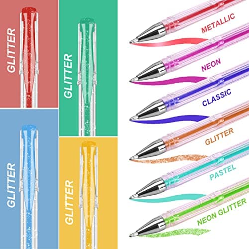 Efimeso 100 packs de stylos gel pour adultes et enfants | 50 feutres stylus paillettes et 50 recharges dans un étui à fe