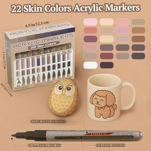 Marqueur Peinture Acrylique Mockredn - 22 Couleurs Skin Pro Color Series, Non Toxique, Base d'eau, 0,7 mm, Idéal pour Br