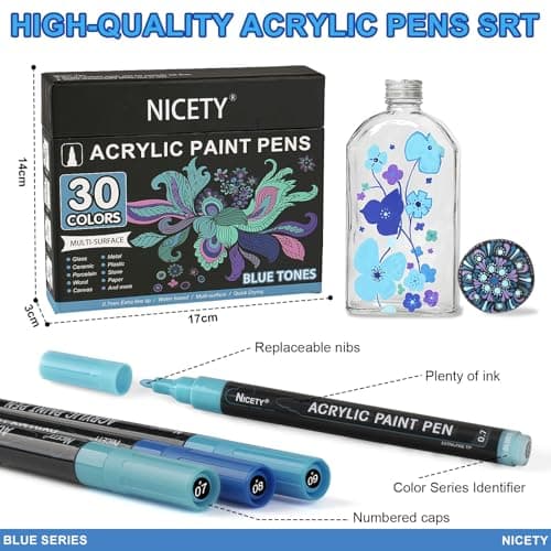 NICTETY Marqueur Acrylique Verre Bois Toile Céramique Bleu 0,7mm