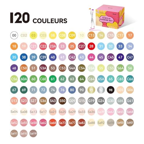 Marcos Acrylique, 120 Stylos, Marqueurs Acrylique pour Artistes Adultes, Coloriage, Dessin Animé, Pointe Pinceau pour Pe