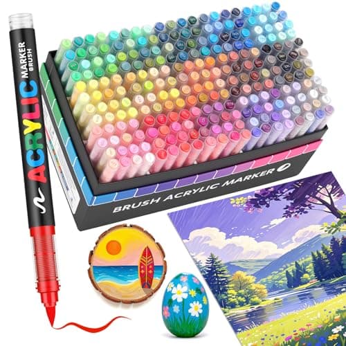 Guangna Acrylique Markers 240 Pointes Pinceau, Couleurs pour Adultes, Dessin, Peinture sur Pierre, Céramique, Verre, Boi