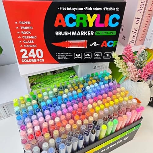 Marqueurs acryliques 240 pièces - Grosse couverture - Séchage rapide pour tous les supports - Idéal pour artistes amateu
