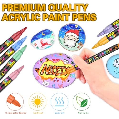 NICETY 136 Acrylique Peinture Stylo-Marqueur - Verre et Bois - Peinture Acrylique à Base d'Eau 0,7 mm - Toile, Verre, Cé