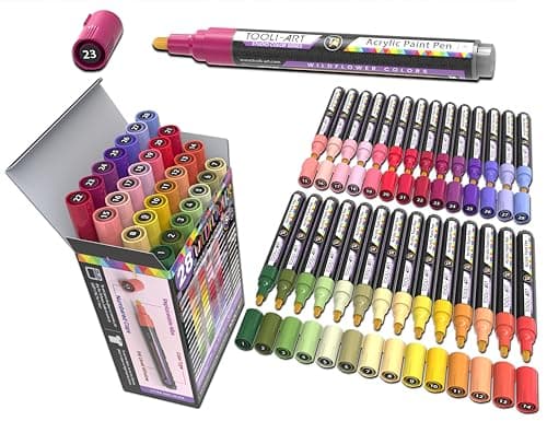 Marqueurs acryliques Wildflower Colors Studio Color Series - Paquet de 28 - Pointe moyenne 3 mm - Pour peinture sur roch
