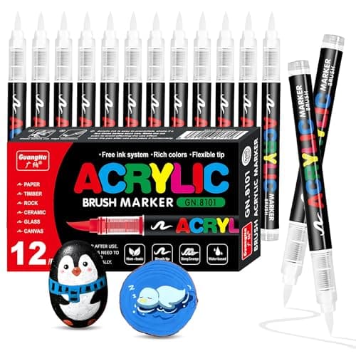 Marque VAKKI Stylos Acryliques Couleurs pour Adultes | Pierre, Calligraphie, Bois | Toile, Verre | 168 Couleurs Fluides — Blanc 12