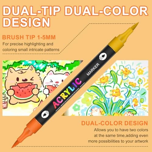 VividHues 48 Feutres Acrylique Dual Tips - Peinture Acrylique pour Peinture sur Bois, Toile et Verre, DIY
VividHues 48 F
