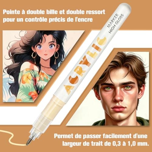 Marqueurs acryliques 12 feutres Skin Tone Color Series pour portraits et créations sur bois, toile et céramique