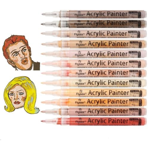 Marqueurs de peinture acrylique Feutres acryliques Couleurs de peaux 0,7 mm pour peinture sur mur toile Pierre Bois et p
