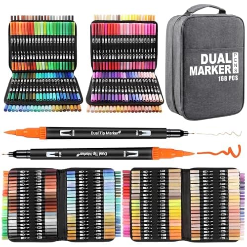 Gelanty Feutres Coloriage Adulte, 168 Stylos Dual Tip Brush, Appropriés pour Artiste Entraînés, Création d'Art, Salon d'