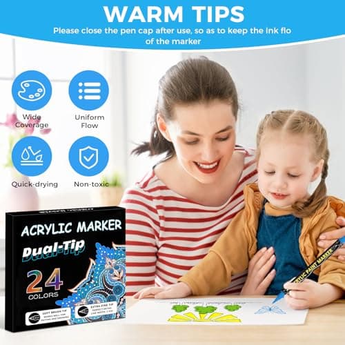Marqueurs acryliques imperméables CNMTCCO - Multimarqueur pour pierres et bois - Collection de 24 couleurs - Double poin