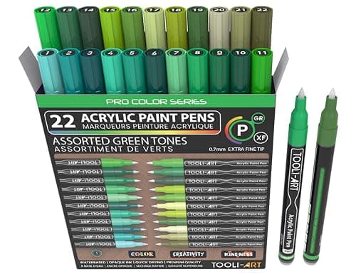 TOOLI-ART Skin Pro Color Series Lot de 22 marqueurs acryliques - Pointe extra fine - Non toxiques - Idéaux pour peinture — Vert