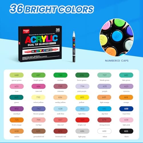 Marqueur VAKKI acrylique 36 couleurs, peinture liquide pour adultes, idéal pour pierre, calligraphie, bois, toile et ver