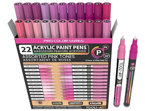 TOOLI-ART Skin Pro Color Series Lot de 22 marqueurs acryliques - Pointe extra fine - Non toxiques - Idéaux pour peinture — Pink