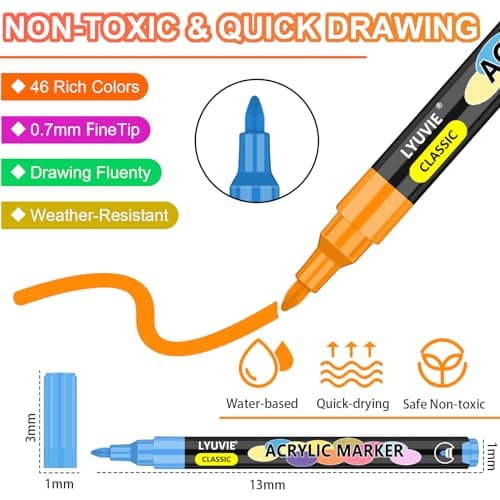 Marque Lyuvie Feutre Acrylique 100 Couleurs pour Textile Verre et Métal, Permanent et Precis de 0,7 mm pour Artistes Ama