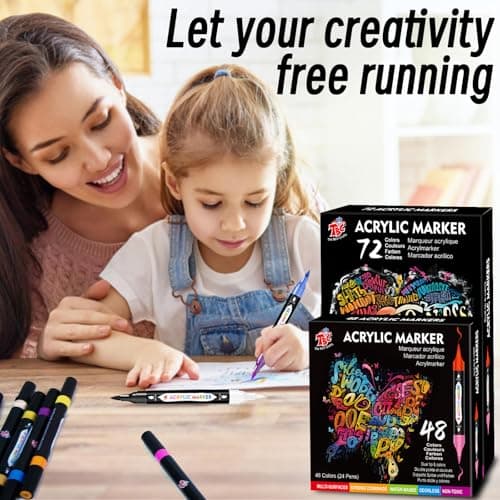 Feutres acryliques 72 couleurs TBC, 36 pièces pointe double Marqueurs peinture acrylique