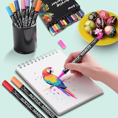 AEDAGA 48 Couleurs Feutre Acrylique pour Enfants et Adultes - Double Pointe Fine & Ronde - Coloriage et Peinture sur Ver