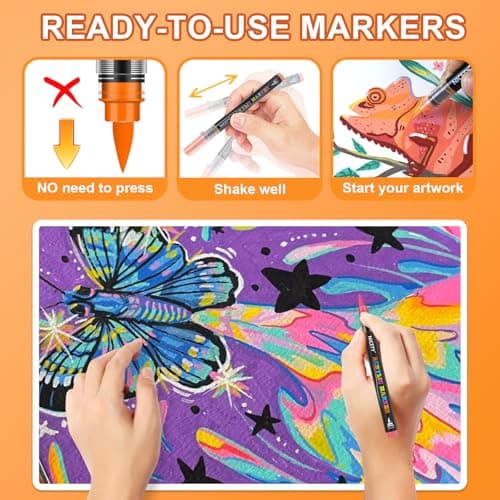 Marqueurs acryliques NICETY 180 Couleurs – Pour Adultes – Pointe 1-6mm – Peinture sur Pierre, Bois, Verre, Céramique – S