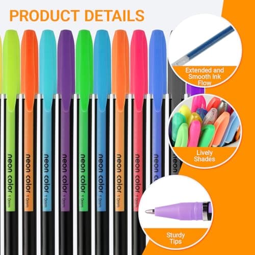 Set de 48 stylos gel – 12 métalliques, 12 stylos gel pailleté, 12 néon, 12 aquarelle – Parfait pour dessin, écriture et