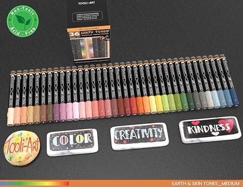 Lot de 36 feutres acryliques naturels non toxiques, couleurs terre naturelles, pointe moyenne 3 mm, pour peinture sur pi