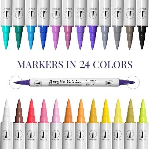 IBOPUXIU Feutres Acryliques Double Pointe 24 Couleurs Marqueurs pour Divers Users et Scènes - Peinture sur Verre, Bois,