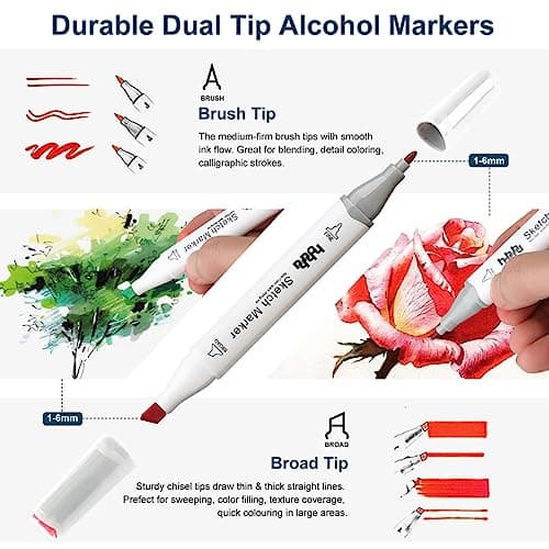 Marqueurs hhhouu 100 Couleurs Alcool Feutres Double Pointe, Pour Adultes Artiste DIY, Peinture Coloriage MH-100W