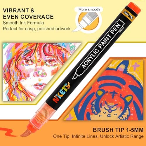NICETY Marqueurs Acryliques 32 Couleurs pour Adultes - Stylos Pinceaux sur Pierre, Bois, Verre, Céramique - Pointe Pince