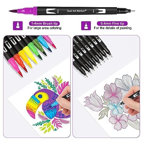Gelanty Feutres Coloriage Adulte, 168 Stylos Dual Tip Brush, Appropriés pour Artiste Entraînés, Création d'Art, Salon d'