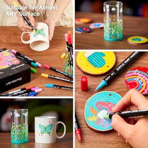 Feutre acrylique Shuttle Art 60 couleurs pour calligraphie et bricolage, Marqueurs sur céramique, toile et plastique - G