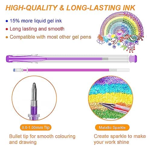 Stylo Gel Paillette Lyuvie 160 pour Enfants et Adultes, Stylo Paillette avec 80 Couleurs et 80 Recharges, Artisanat et S