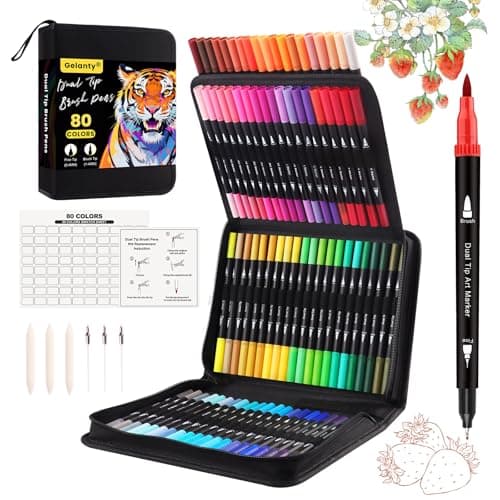 Gelanty Feutres Coloriage Adulte, 80 Stylos Double Pointe Aquarelle pour Adulte, Pinceaux Marqueurs de Qualité, Adaptés