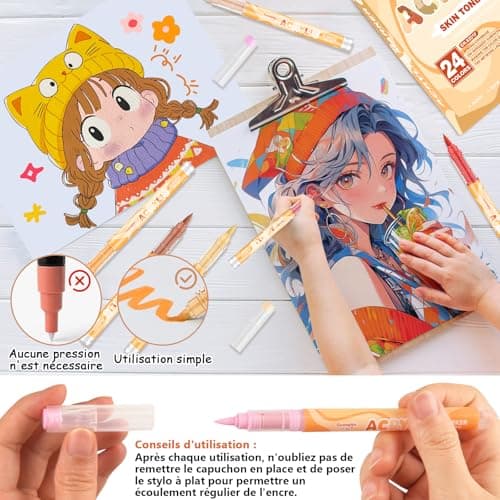 ARIEL-GXR 24 Feutres Acrylique pour Portrait d'Enfants et d'Adultes, Marqueurs Acryliques Pointe pour Tons Chair, Verre