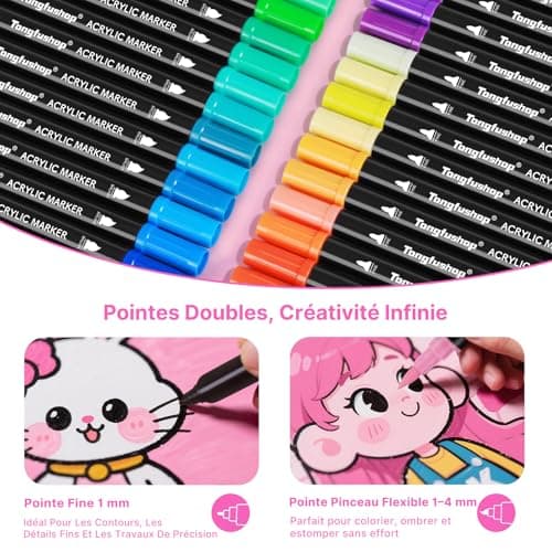 Tongfushop markers acryliques 84 couleurs pour adultes, marqueurs acryliques à double pointe, peinture acrylique pour pi
