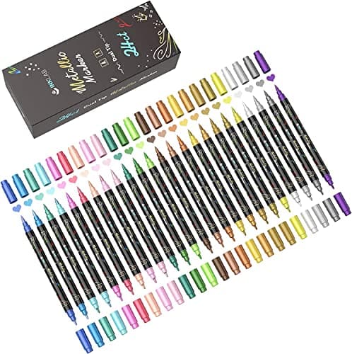 Marqueurs Métalliques 24 Couleurs pour Scrapbooking et Bricolage - Double Pointe - Moyen & Pointe du Pinceau - Artisanat