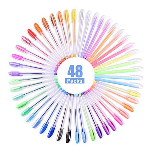 Gurkkst Ensemble de 48 Stylos à Encre Gel de Couleur Gel Paillettespour Adultes - Peinture, Écriture et Coloriage - 12 M