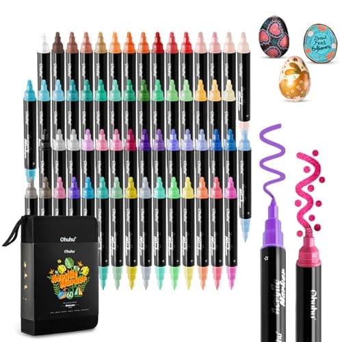Ohuhu Peinture Acrylique 30 Couleurs Feutre Double Pointe Résistance Eau Lumière Oeufs de Pâques"For children" Toile Ver — 45 couleurs standard, 9 métalliques et 6 couleurs fluo