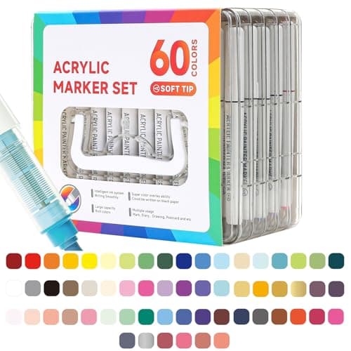 Stylos artistiques Rrlihjgu 60 Couleurs pour Coloriage et Peinture sur Verre Tissu Bois | Traitement Acrylique | Idéal p