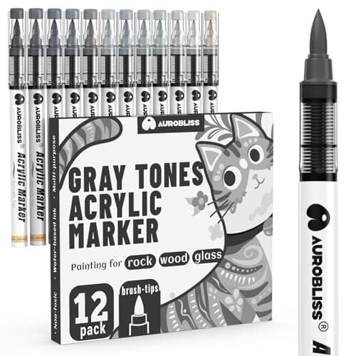 Feutre Acrylique Couleur Peau Marqueur, 12 Couleurs Pointe Souple, Idéal pour Peinture sur Verre, Bois, Céramique et Tis — Gris