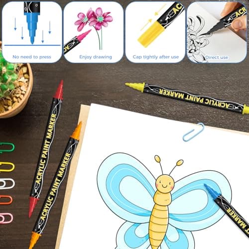 Marqueurs acryliques imperméables CNMTCCO - Multimarqueur pour pierres et bois - Collection de 24 couleurs - Double poin