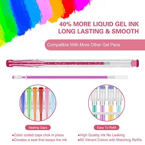 Efimeso 100 packs de stylos gel pour adultes et enfants | 50 feutres stylus paillettes et 50 recharges dans un étui à fe