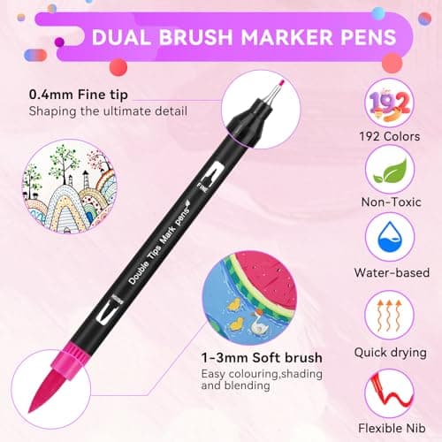 TrendGate Feutres Coloriage Adulte 192 Couleurs, Pour Enfants et Adults, Feutre Aquarelle Mandala Calligraphie, Livre In