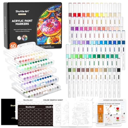 Marqueurs Acrylique Shuttle Art Feutre 60 Couleurs pour Calligraphie et Bricolage, Éco-Confiabilidade GRS, Idéal pour Ar
