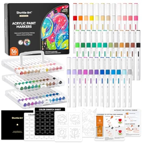 Marqueurs Acrylique Shuttle Art Feutre 60 Couleurs pour Calligraphie et Bricolage, Éco-Confiabilidade GRS, Idéal pour Ar — 36 couleurs