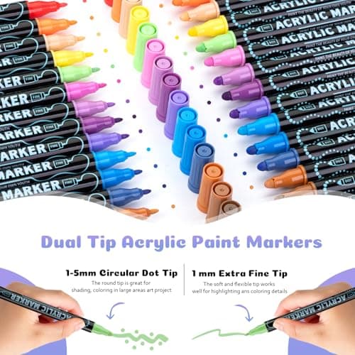 Marqueurs acrylique Mzh Art Lot de 72 à double pointe | Loisirs créatifs | Peinture bois verre toile pierre